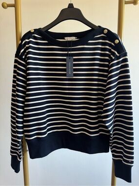 Tommy Hilfiger Navy and White Striped Button-Shoulder Sweatshirt